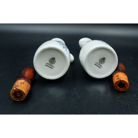 Royal Worcester Rhapsody Oil Vinegar Cruet Set Stoppers 7 In England White Blue - Picture 7 of 8